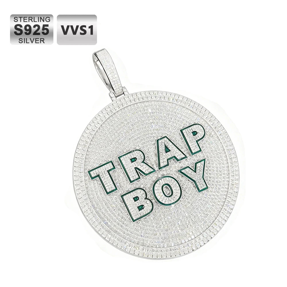 HHIOK High Quality Custom Green Oil Drop Letter 925 Sterling Silver Pendant Iced Out Moissanite Pendant Gift for Men