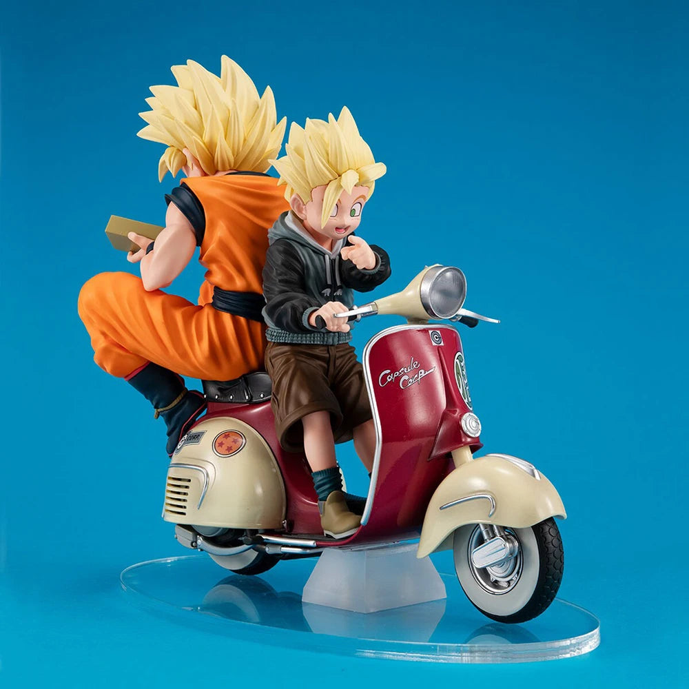 Original in Stock MegaHouse Dragon Ball Z - Son Gohan SSJ - Son Goku SSJ Desktop Real McCoy EX - & Bike Anime Figure Garage Kit