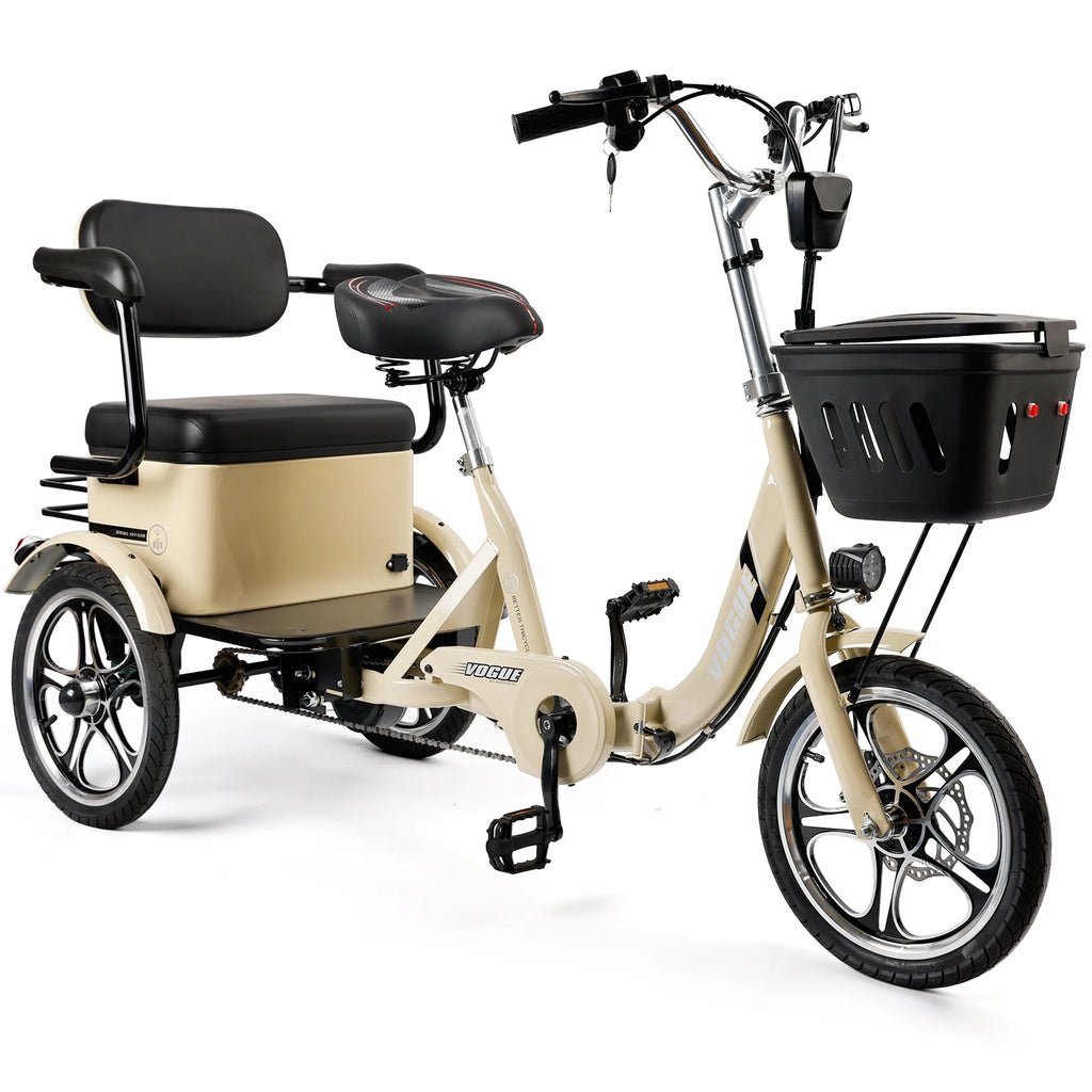 Artudatech 400W 48V 12A Elder Electric folding tricycle for Adults 3 wheel e-trike Bike with Rear Seat