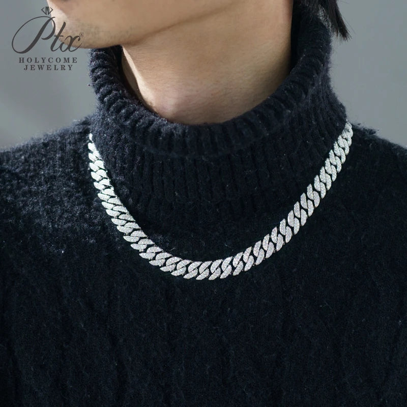 Full Diamond Cuban Necklace Moissanite 925 Silver Plated with 18K Gold Hip Hop Jewelry 18inch Prong Link Choker Chain for Men