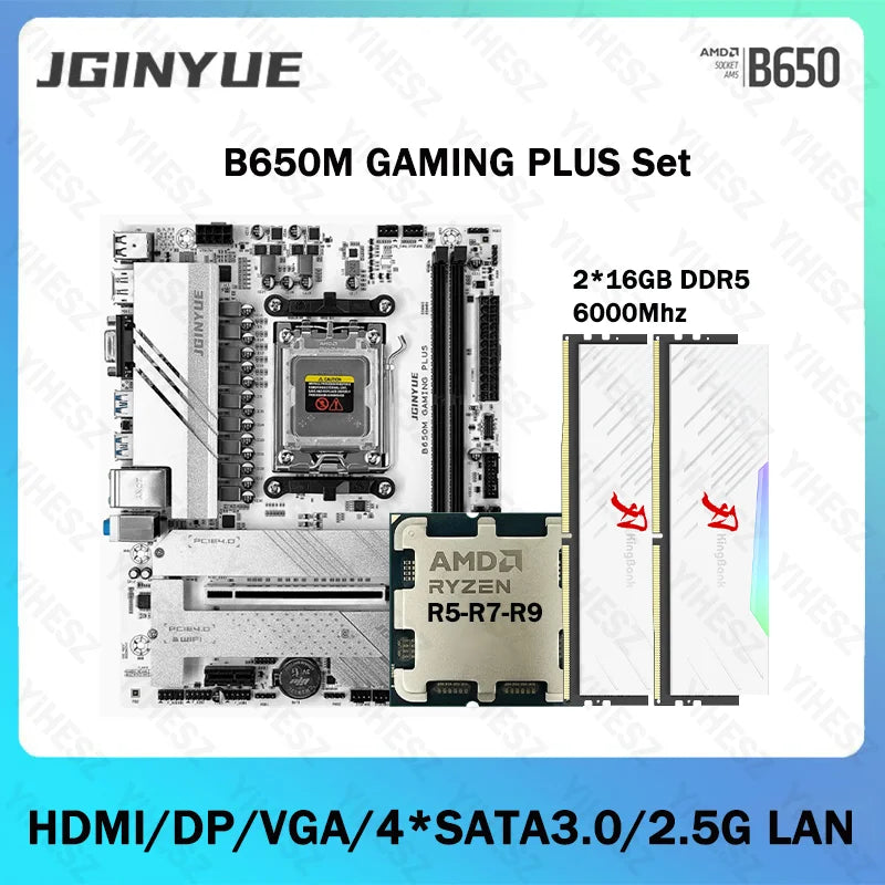 B650 Diy Gaming Computer Motherboard Kit R5 7600X R5 9600X CPU And 2*16GB 6000Mhz DDR5 RAM Support SATA3.0 B650M GAMING PLUS