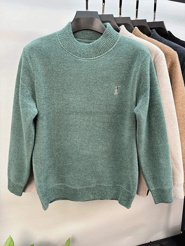 Luxury brand men's round neck knitted sweater fashion cartoon embroidery comfort warm plush autumn winter casual golf pullover