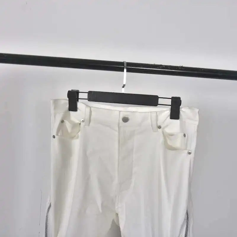 HKSH Men New RO High Street Double Line Zipper Cotton Jeans Casual Long Denim Flare Pants Personalized Streetwear Fashion HK3908