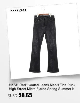 HKSH Spring Autumn New Men Trend Ripped Frayed Denim Patchwork Jacket Elastic Waist Wide-Leg Pants Fashion Two-Piece Set HK16899