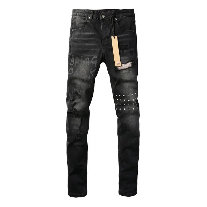 2025 KSUBI Men Personality Multi-style Low Rise Elastic Skinny Denim Pants American Style Ripped Trousers Jeans