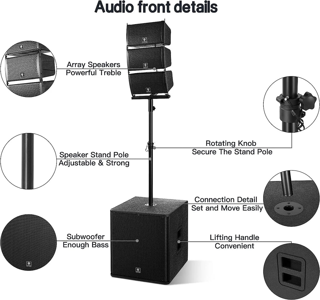 PRORECK 18INCH 8000W P.M.P.O Stereo Bluetooth/DJ/Powered PA Speaker System Combo Set with Two Subwoofers and 6 Line Array Speake