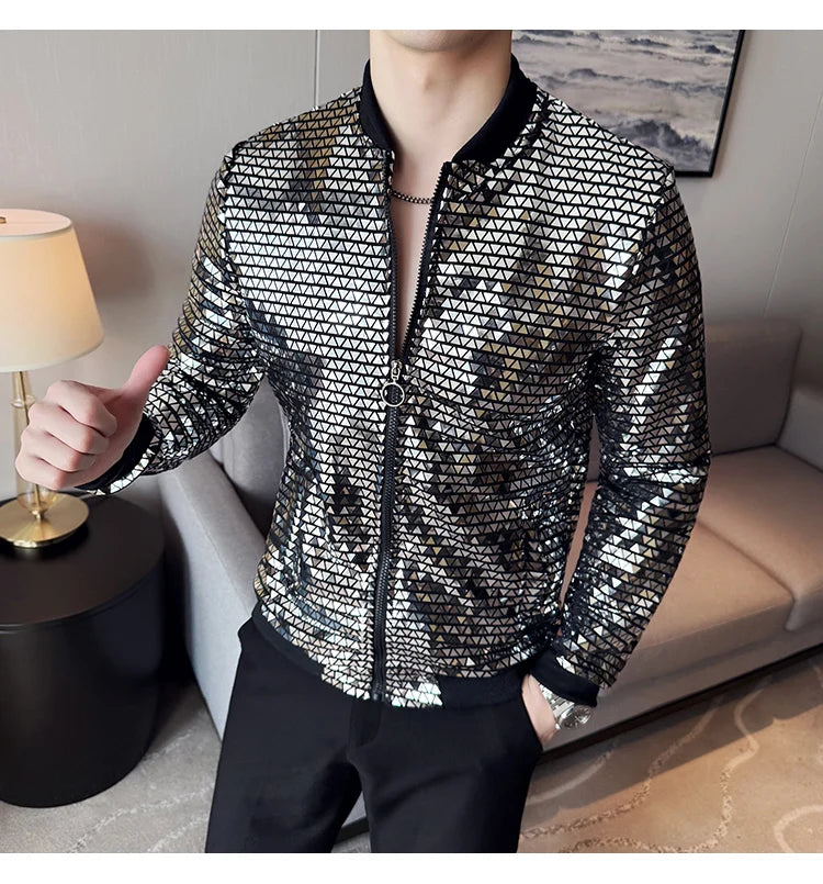Jas Men's New Diamond Plaid Jackets Men Hip Hop Y2K Bombers Jacket Night Club Stage Streetwear Thin Coat Clothing Veste Homme