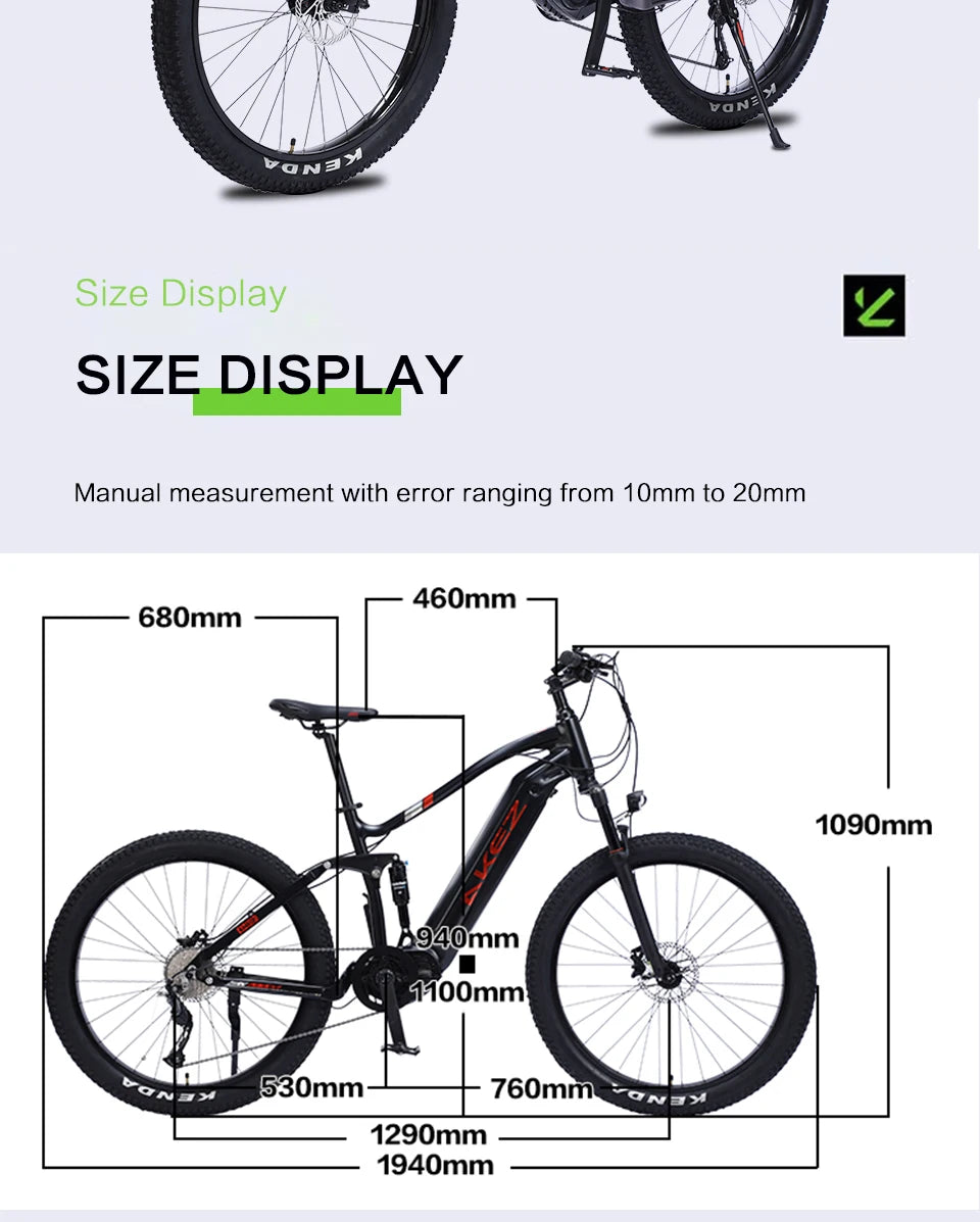 US Warehouse AKEZ 27.5" Electric Bike 48V 500W Bafang Motor, 13Ah Lithium Battery Powerful Adult E-Bike