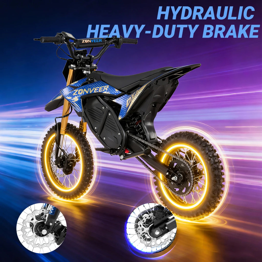 Zonveer DX1 3000W Peak Electric Dirt Bike for Adults, 998.4WH Battery, 40MPH Off-Road Electric Motorcycle, Hydraulic Brakes
