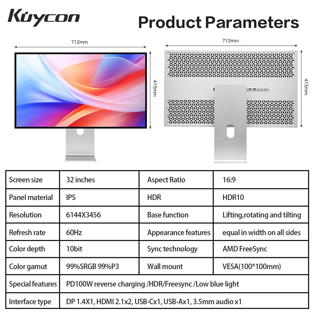 New Kuycon G32P 32-Inch Computer Monitor Eyecare Compective Gaming PC Display With Lifting Rotary Stand High Refresh Rate Office