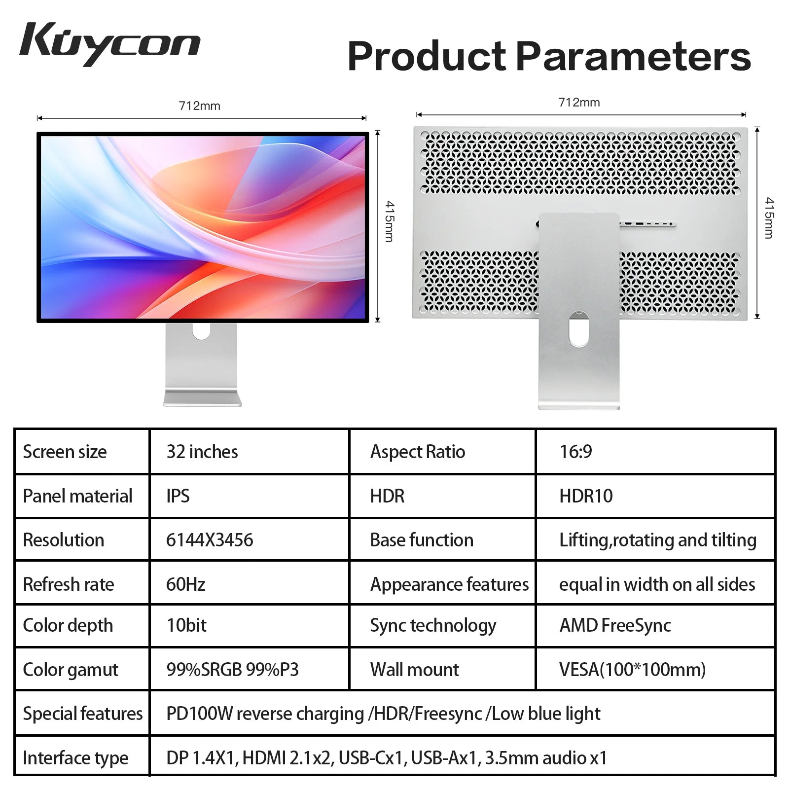 New Kuycon G32P 32-Inch Computer Monitor Eyecare Compective Gaming PC Display With Lifting Rotary Stand High Refresh Rate Office