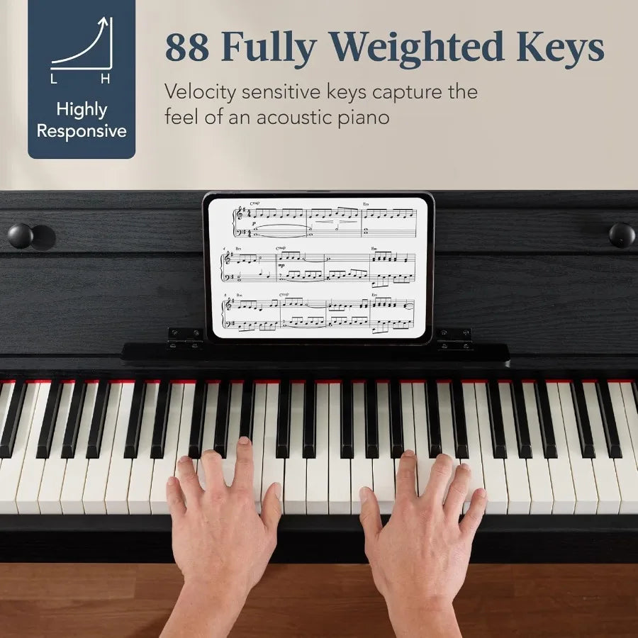 Modern 88Key Weighted Full Size Digital Piano with Metal Legs 3 Sustain Pedals MIDI Connectivity Headphone Jack Ideal for Home