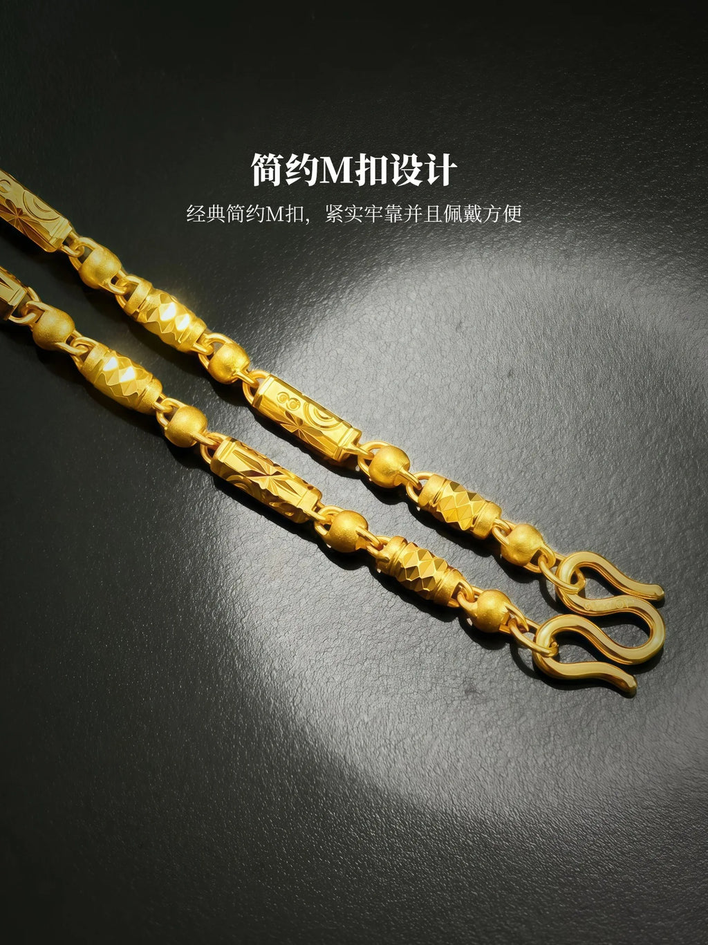 Gold store 9999 24K real gold Chinese style carving olive bamboo necklace hexagonal beads cylindrical chain men's jewelry
