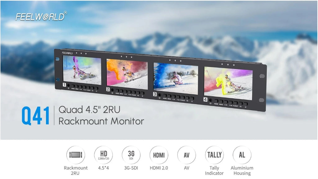 FEELWORLD Q41 Quad 4.5" 2RU Rackmount Monitor 3G-SDI 4KHDMI AV input and output 1280x720 pixels