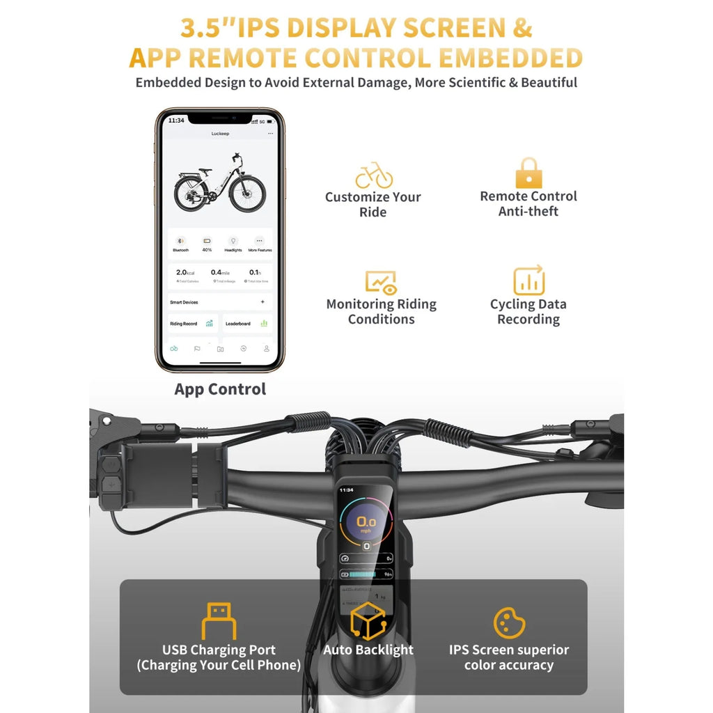 Electric Bike 750W Motor 48V20AH Battery Smart APP Remote Control E-Bike 26*3.0-inch Tire Torque Sensor Aldult Electric Bicycle