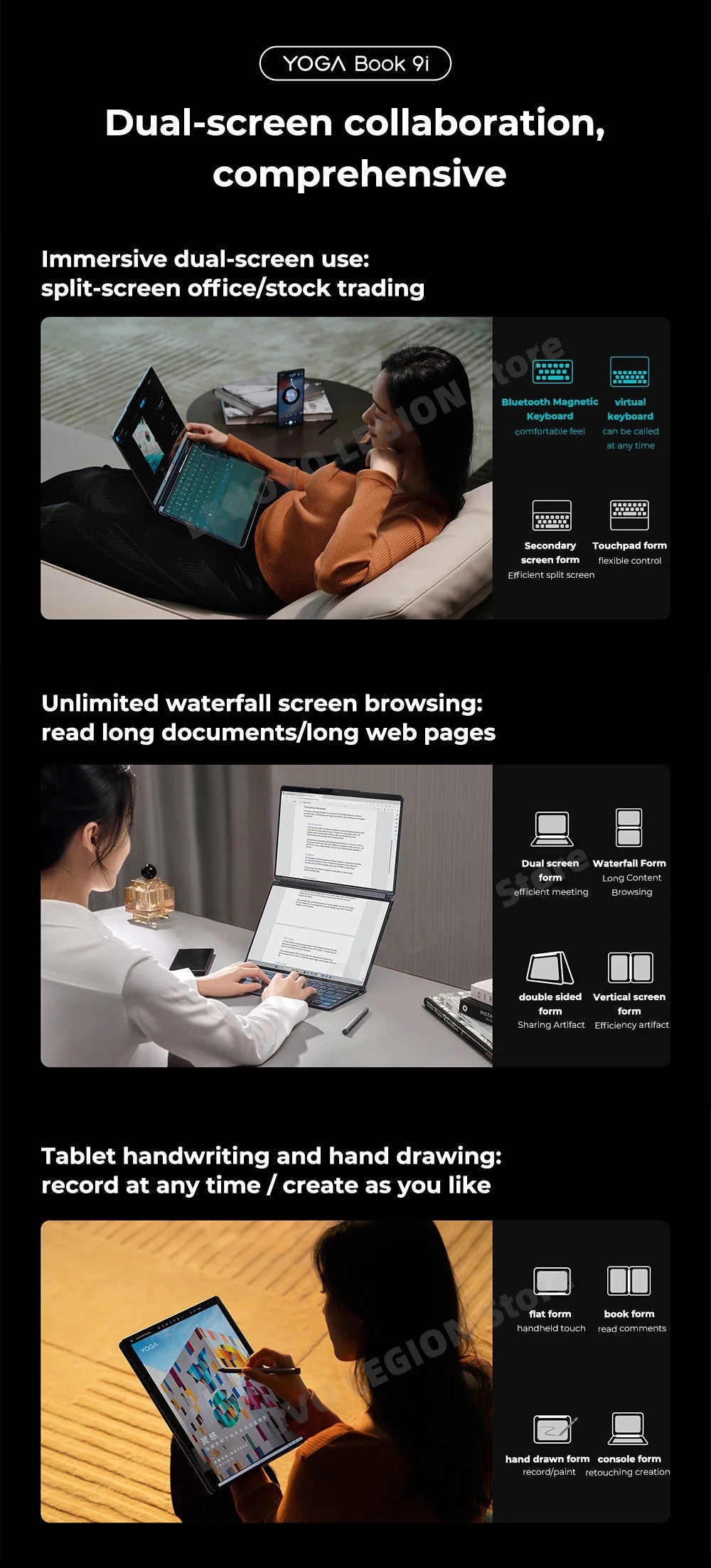 Lenovo YOGA Book 9i Laptop 13th Generation Core i7-1355U 16G 1T Intel Evo Platform 13.3-Inch 2.8K OLED Dual-screen Notebook
