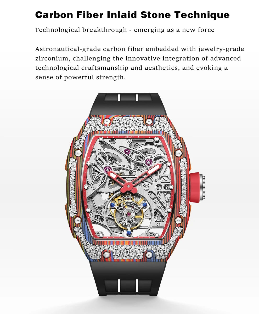 Haofa Automatic Tourbillon Man Watch Carbon Fiber Case Skeleton Mechanical Movement Men's Luxury Watch tourbillon reloj 1901-3
