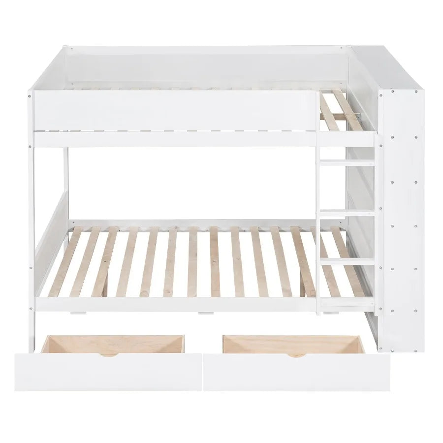 Full over Full Bunk Bed With 2 Drawers and Multi-layer Cabinet White