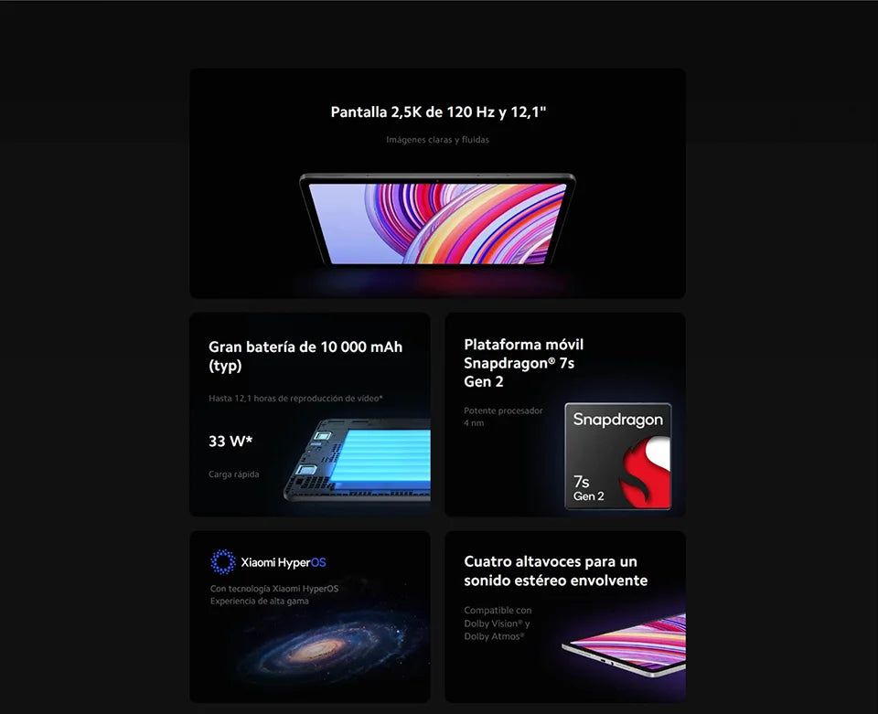 Xiaomi Redmi Pad Pro,12.1",120Hz,8 MP Camera,10000 mAh,33 W Charging,Four Speakers, Dolby Atmos