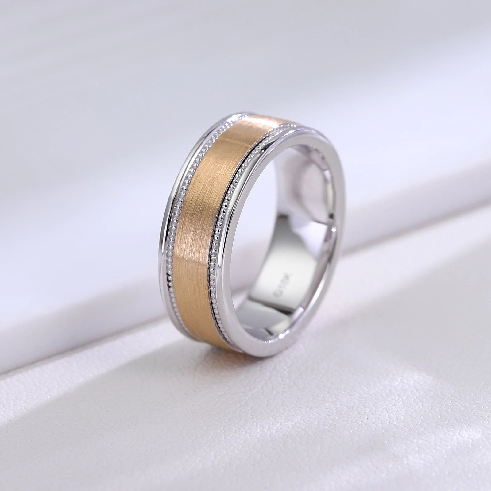 Provence Classic Plain Ring 14K18K Yellow white two color Solid Gold for Men Wedding Satin Finish milgrain Design Custom