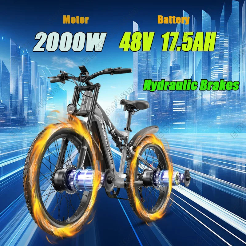 Shengmilo S600 Electric Bike 2000W Motor 48V 17.5AH Battery Max speed 48km/h Electric Bicycle 26Inch Fat Tire Mountain E-bike