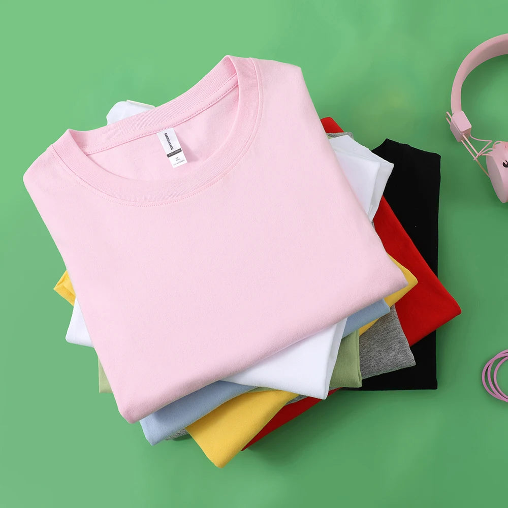 100% Cotton Solid Color T-Shirts Men Woman Short Sleeve Fashion Brand Trend Casual Soft Clothing Tees Breathable Summer Tops