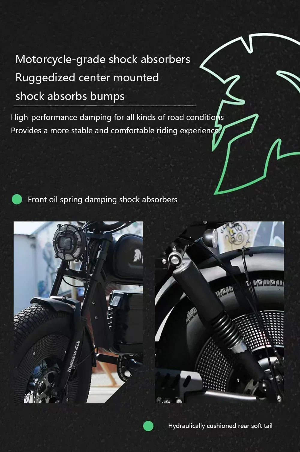 Ebike ZPW Black Warrior 3000W 60V 45AH Camping Motorcycle, Adult Electric Bike 20 Inch Fat Tire Electric Bike