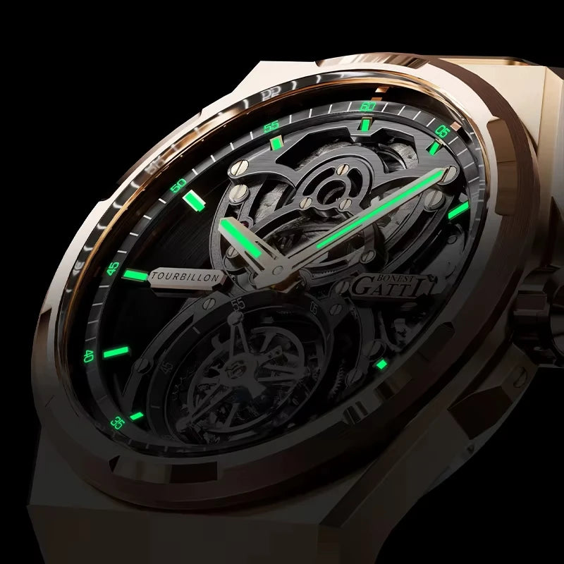 BONEST GATTI Brand BG7004 Mechanical Wristwatches Automatic Movement Luxury Sapphire Watches Skeleton Watches For Men