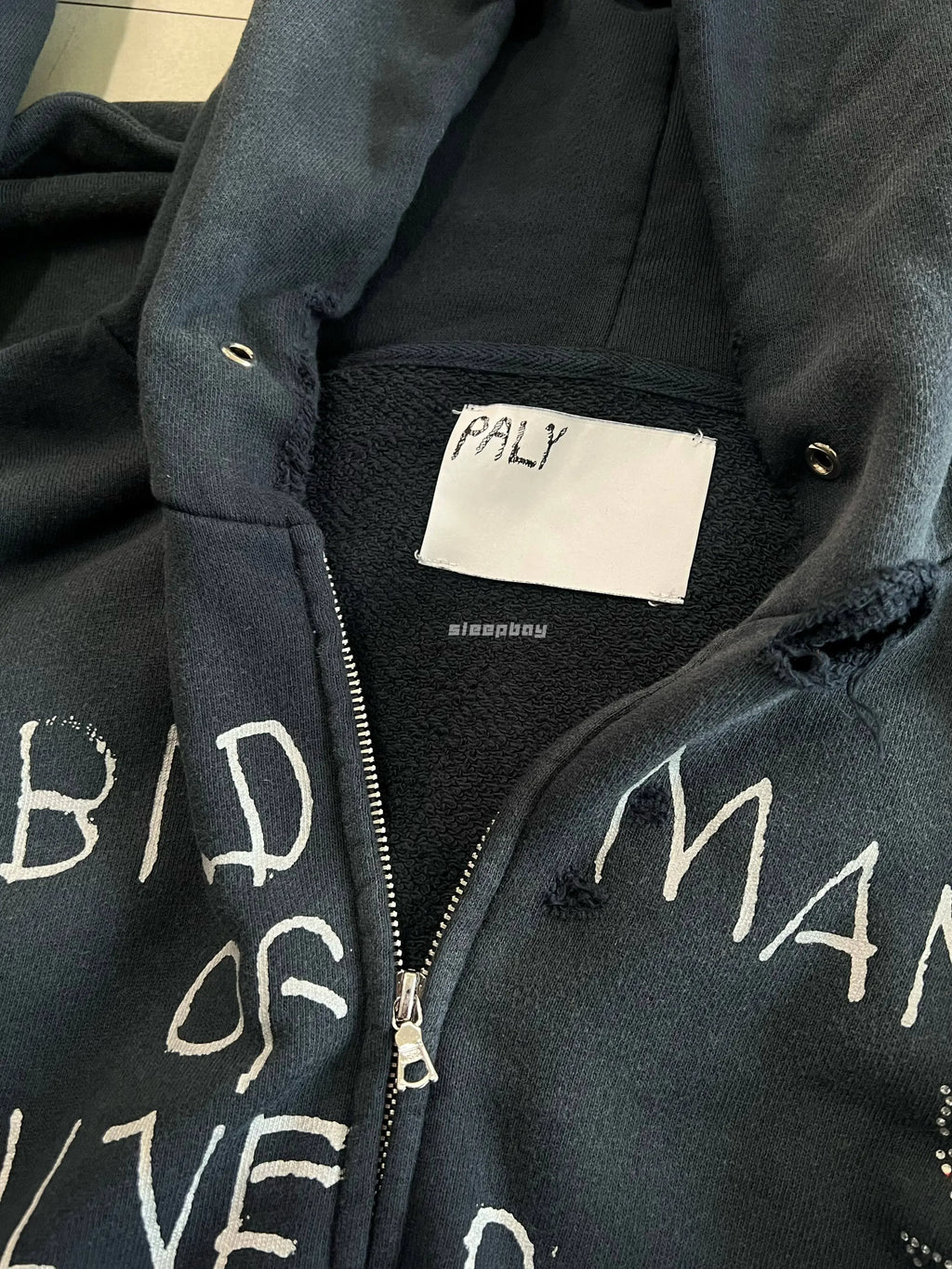 Paly Hollywood 25ss Birdman Medal Rhinestone Zipper Old Damaged Hoodie Jacket