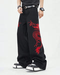 American Black New Retro Oriental Animal Print Fashion Loose Jeans Men And Women High Waist Hip-Hop Casual Straight Pants