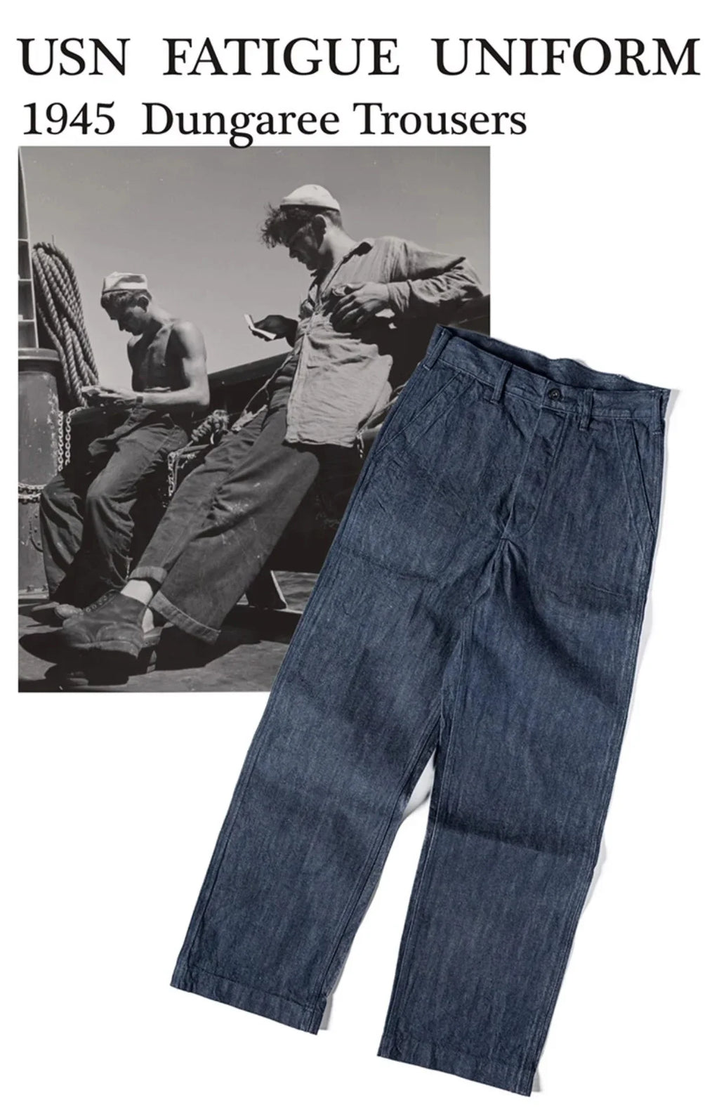 Rugged Bronson 40s USN Selvedge Denim Work Pants High Waist Wide Leg Men's Jeans
