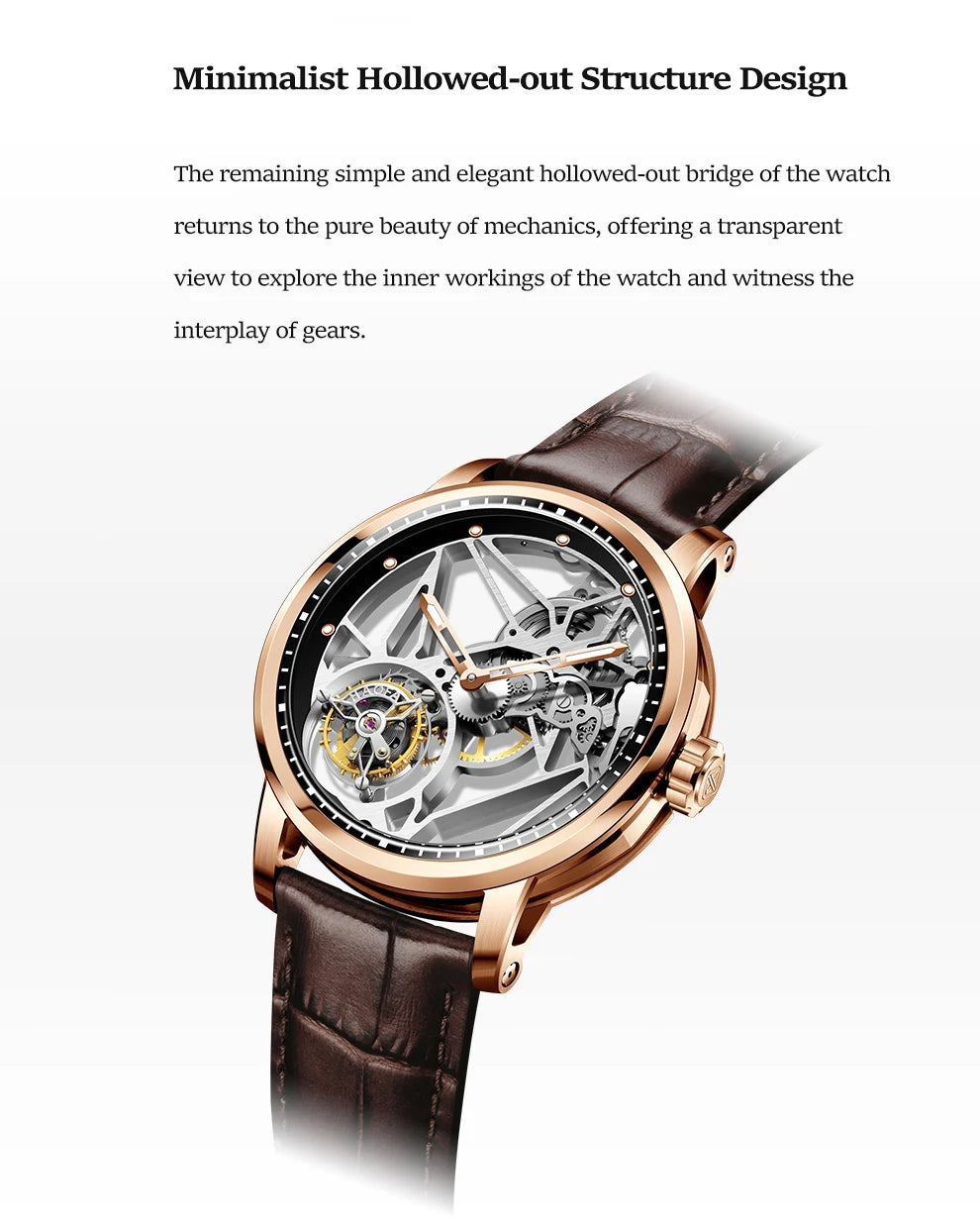 Haofa Skeleton Tourbillon Mechanical Man Watch 1925B Luxury Simple Hollow Tourbillon Movement Men Watches Business