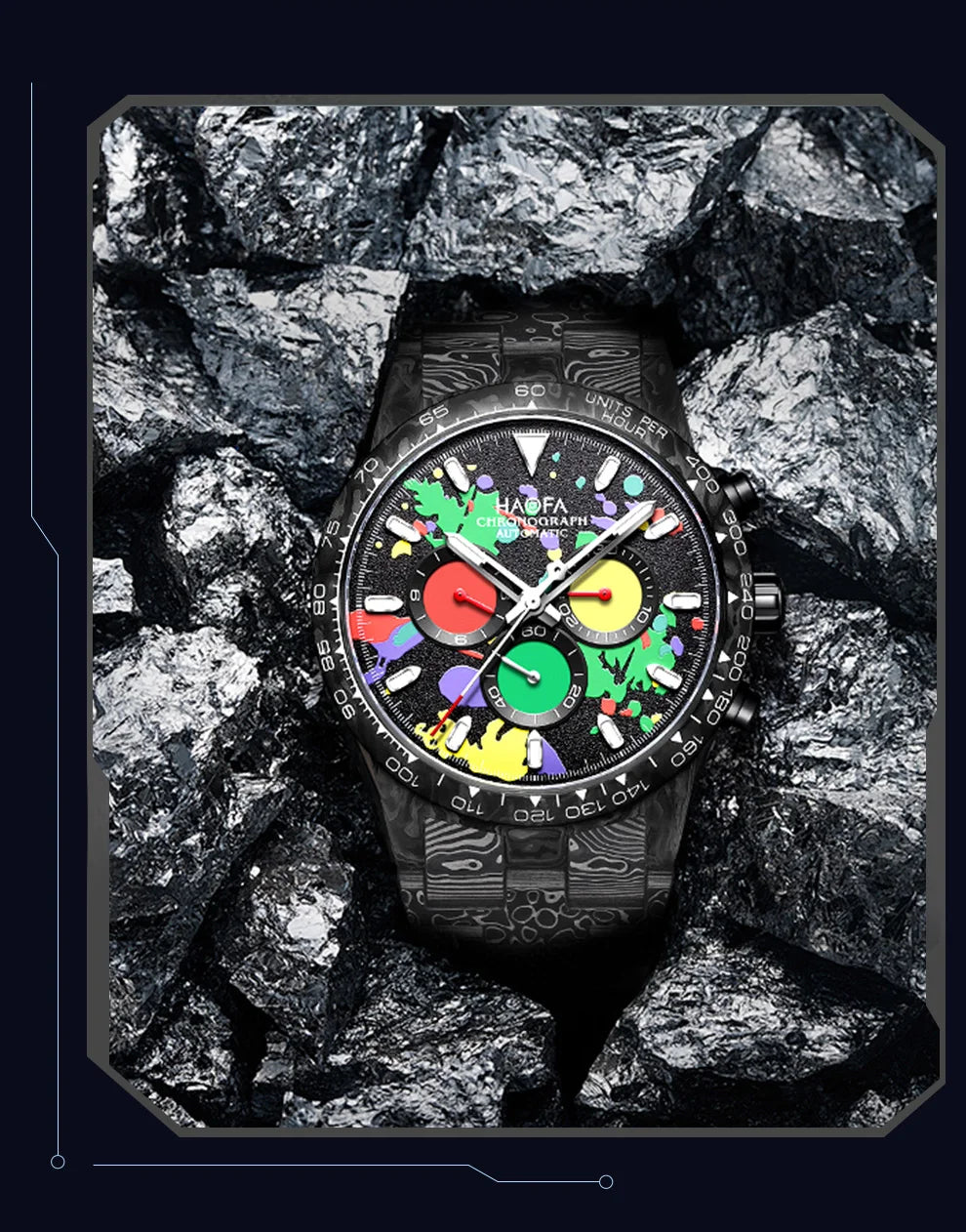 Haofa Watch for Men Full Carbon Fiber Chronograph Automatic Mechanical Watch Sapphire Waterproof Wristwatch Multifunction 2366-1
