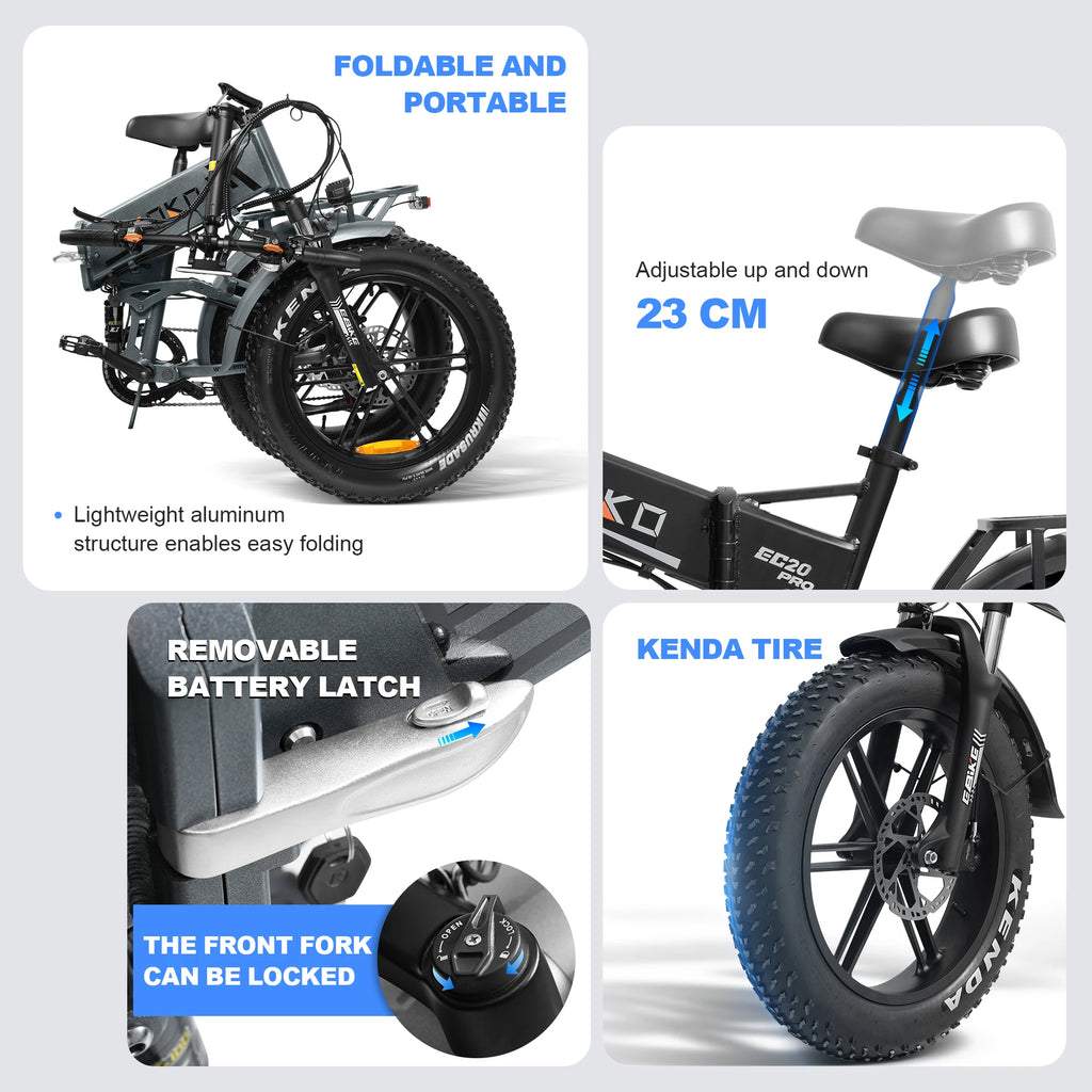 Electric bicycle EC20 1000W motor 48v18ah battery Hydraulic Brake E-Bike 20 inch tire snow beach Off-road riding Electric bike