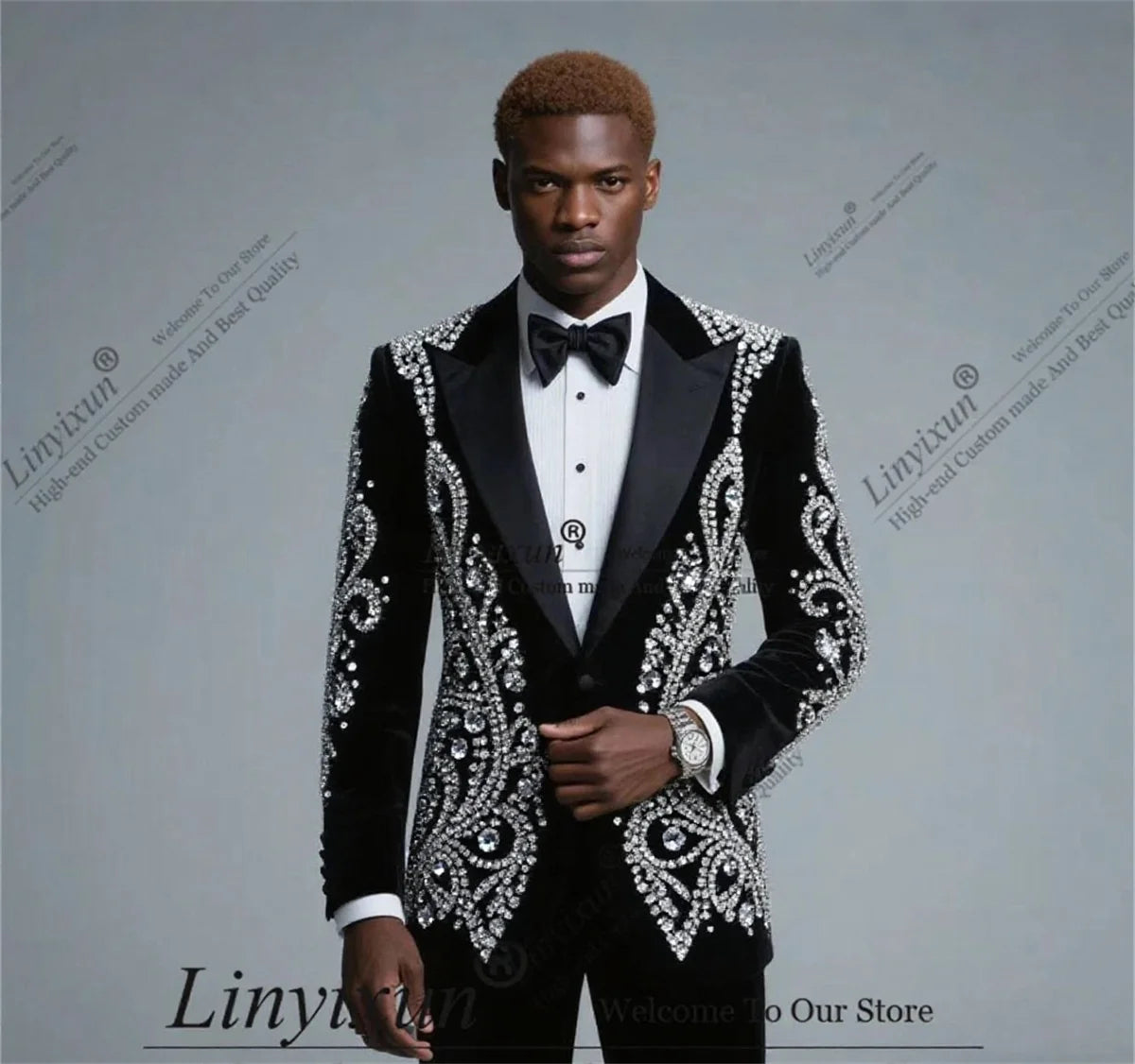 High End Rhinestones Diamond Men Suits Customized Ropa Hombre Peaked Lapel Groom Tuxedos 2 Pieces Sets Male Party Prom Blazer