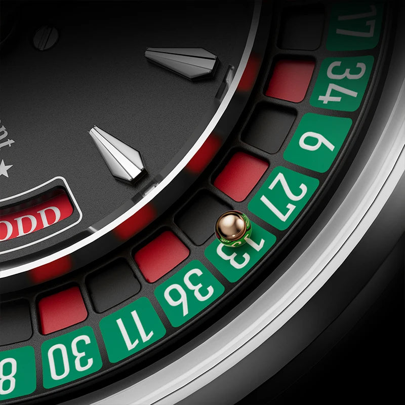 Lucky Harvey Player Series Mechanical Watches for Men European Roulette Game Dial Automatic Movement Funny Design Party Watch