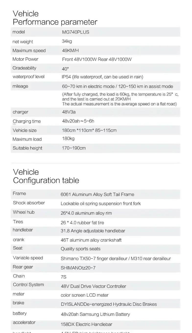 all-terrain Electric Bike adult auxiliary Electric Bicycle 2000W motor 48V 20AH battery 26*4.0 fat tire mountain E-Bike 52KM/H