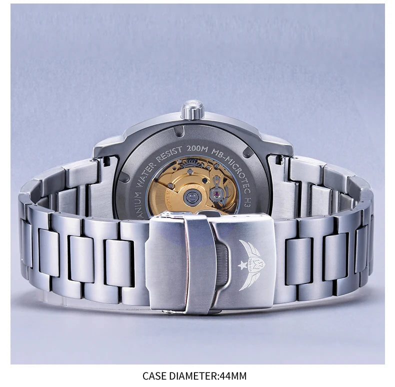 YELANG Men Automatic Watches Titanium Alloy Case H3 T100 Gas SelfLuminous 200M Waterproof Mechanical Wristwatch Sapphire V3.4
