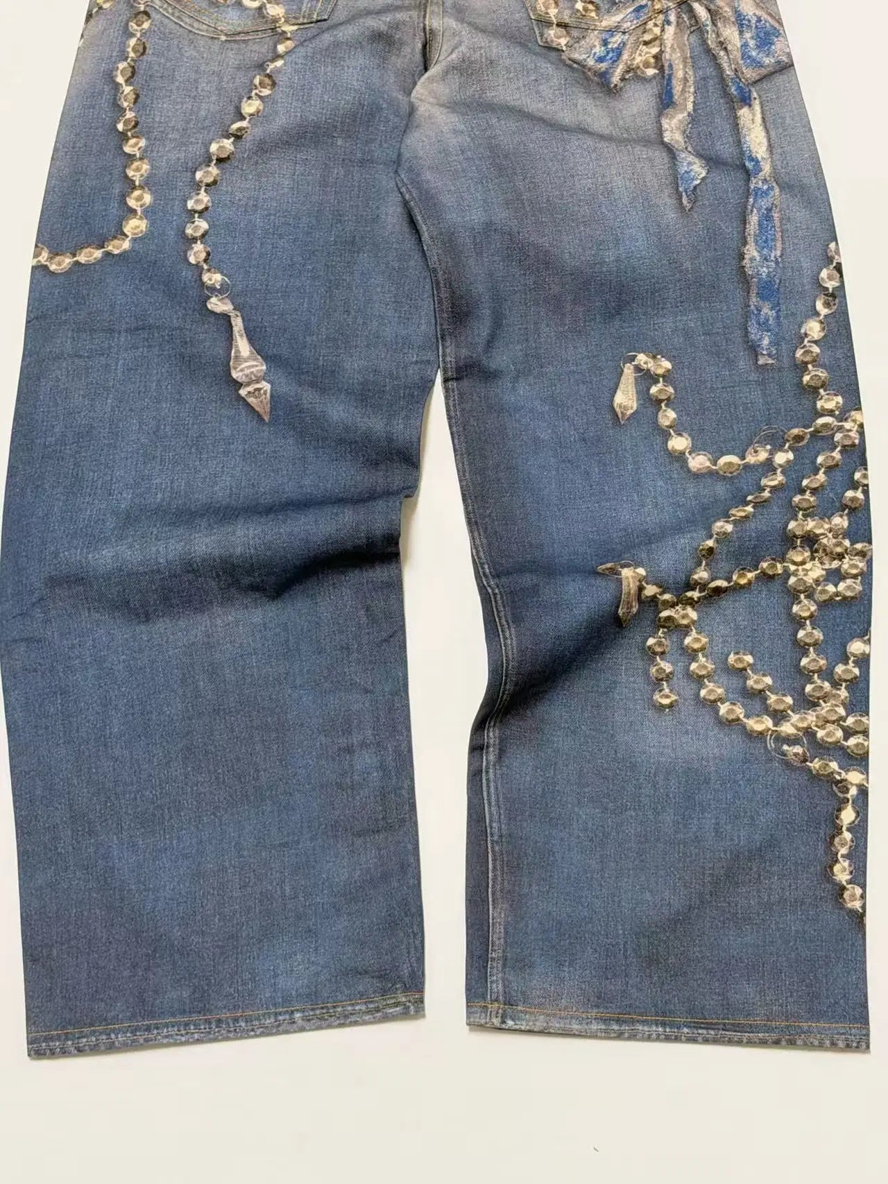men and women retro little bear digital prints jeans baggy fit
