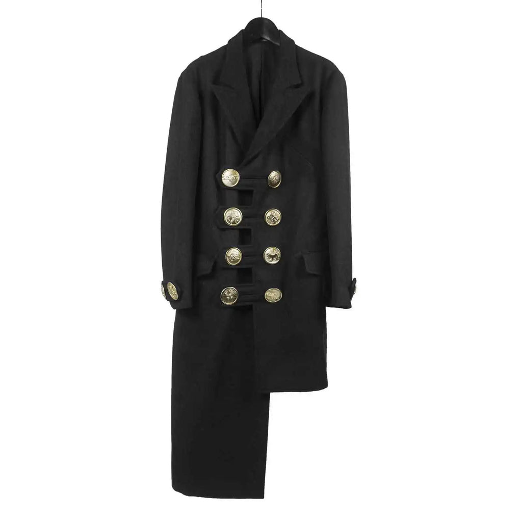 TOP-YAMAMOTO Japanese original design Dark niche black gold buckle loose asymmetric wool coat