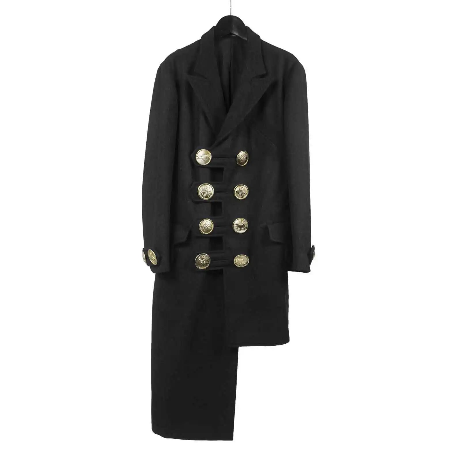 TOP-YAMAMOTO Japanese original design Dark niche black gold buckle loose asymmetric wool coat