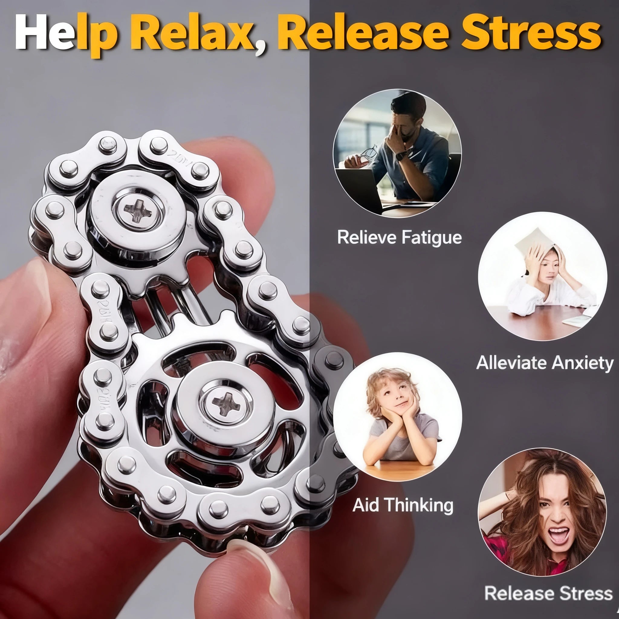 Metal Flywheel Gear Chain Gyro Fingertip Gyro Sprockets Fidgets Toy Anti-stress Fidgeting Spinners Finger Exercise Toys Xmas