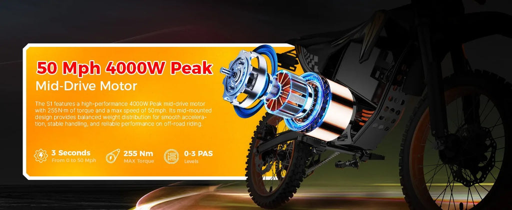 Fat E-Bike 60V 28Ah Off-Road E-Motorcycle 50 MPH 4000W Electric Dirt Bike US