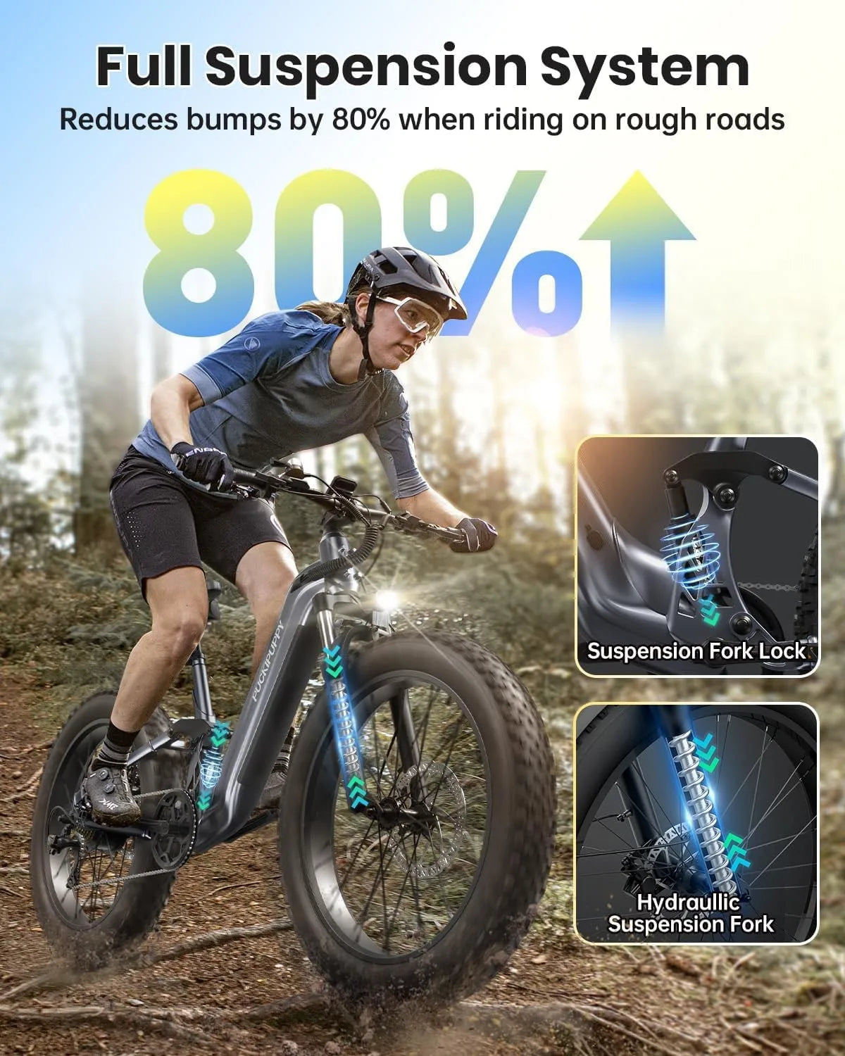 Electric Bike 960W, 48V 20AH Full Suspension Fat Tire Mountain E-Bike 80 Miles