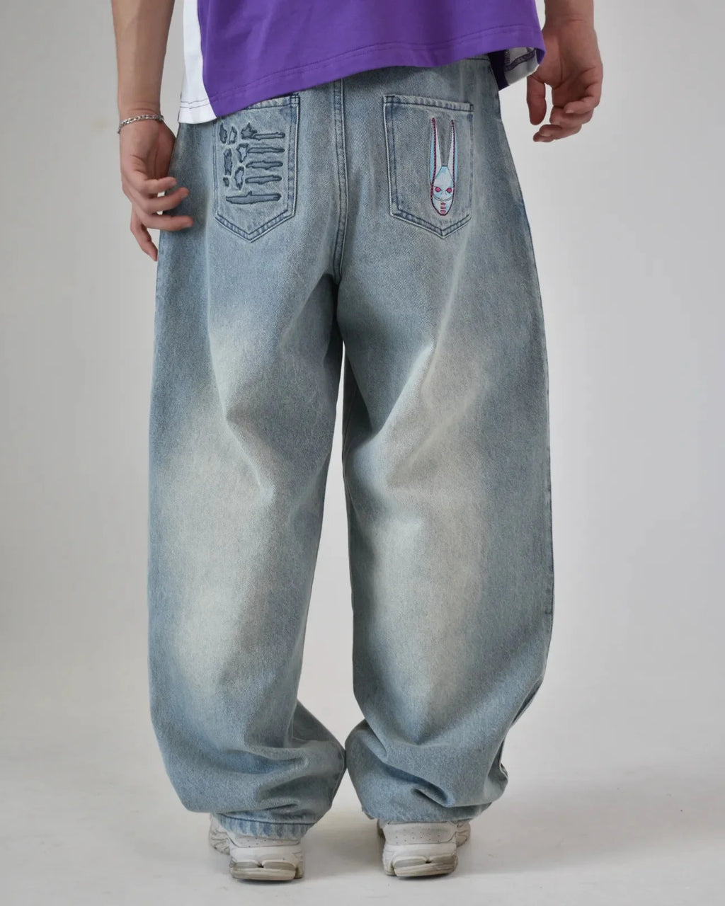 JoJo Anime Style High Waist Loose Jeans Men's and Women's Pink Heart Embroidered Loose Street Denim Pants