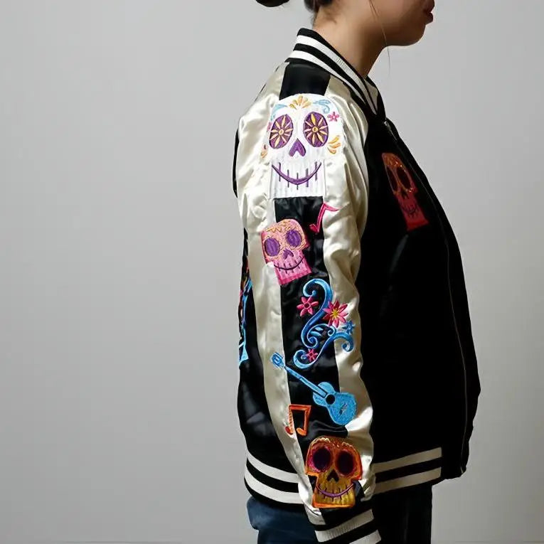 Premium Sukajan Hamahiga Full Embroidery Patchwork Jacket Outerwear Color Block Youth Trend Standard Fit Long Sleeve Zipper C...