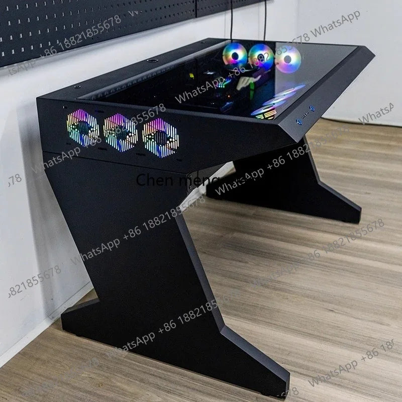 btooer Computer Case All-in-One Desk Cool Sci-fi Water Cooling Irregular Built-in Fully Transparent Large Case E-sports