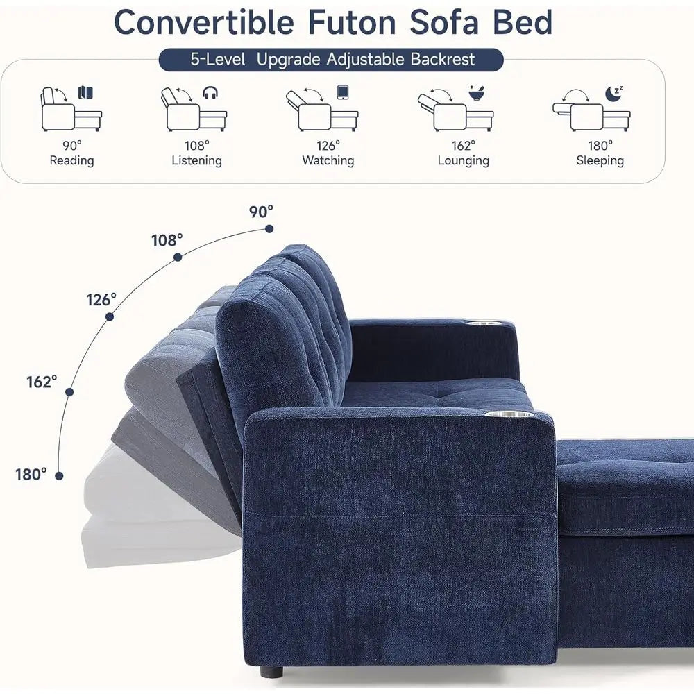 Pull-Out Chaise Sofa Bed with Storage, L-Shaped Cloud Couch, Sectional Living Room Furniture, Tool-Free Assembly, Chenille Fabri