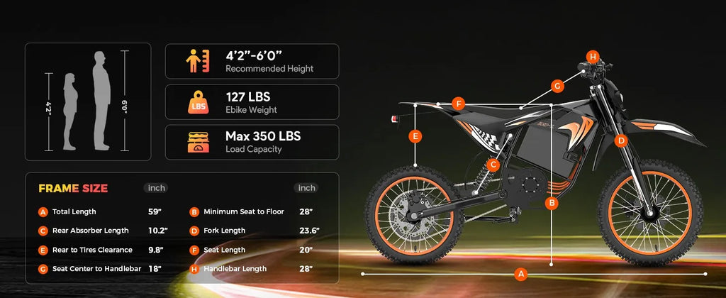 Fat E-Bike 60V 28Ah Off-Road E-Motorcycle 50 MPH 4000W Electric Dirt Bike US