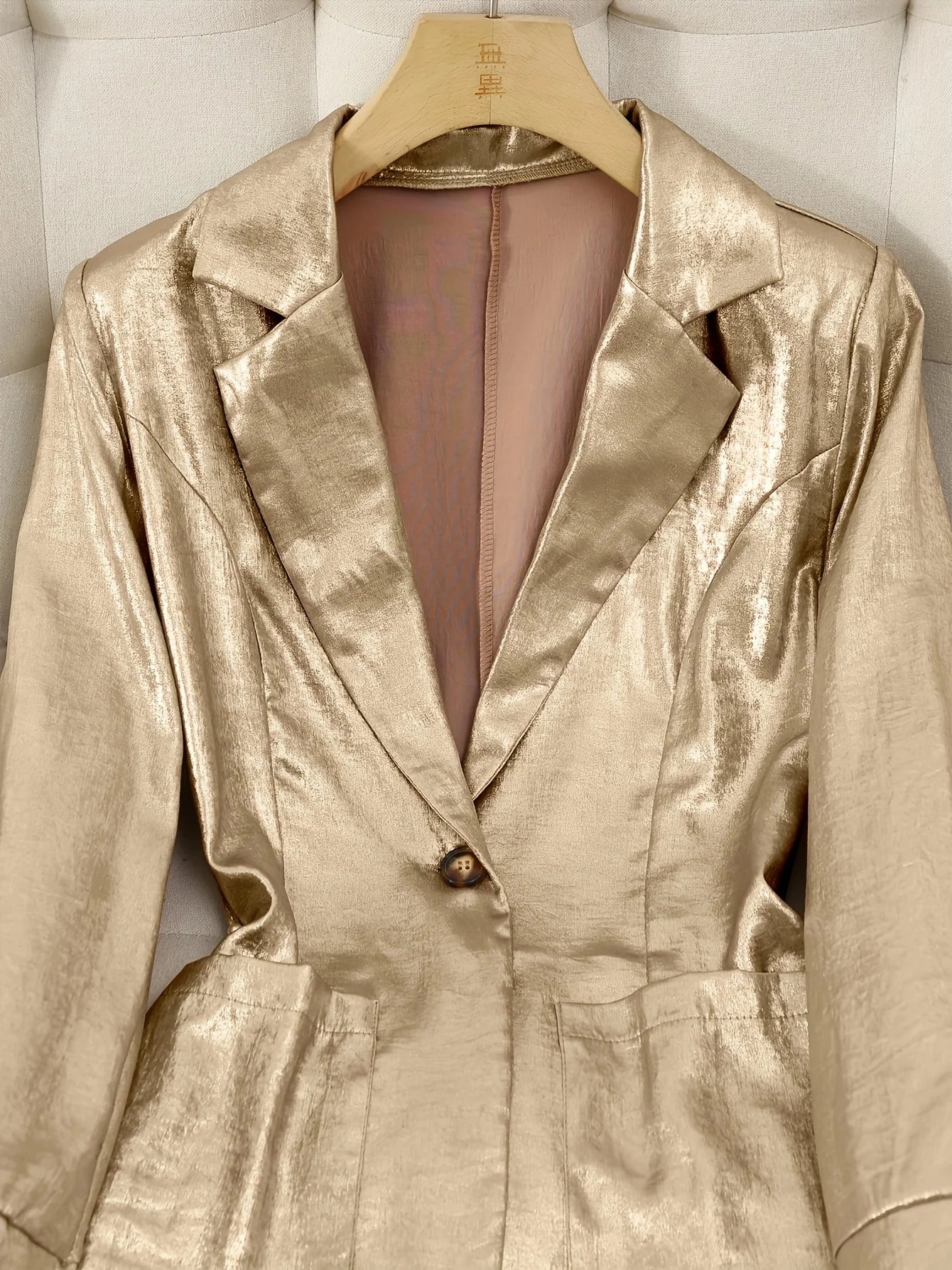 Metallic lapel single button pocket women's suit elegant jacket straight trousers suit, suitable for commuting, office, gatherin